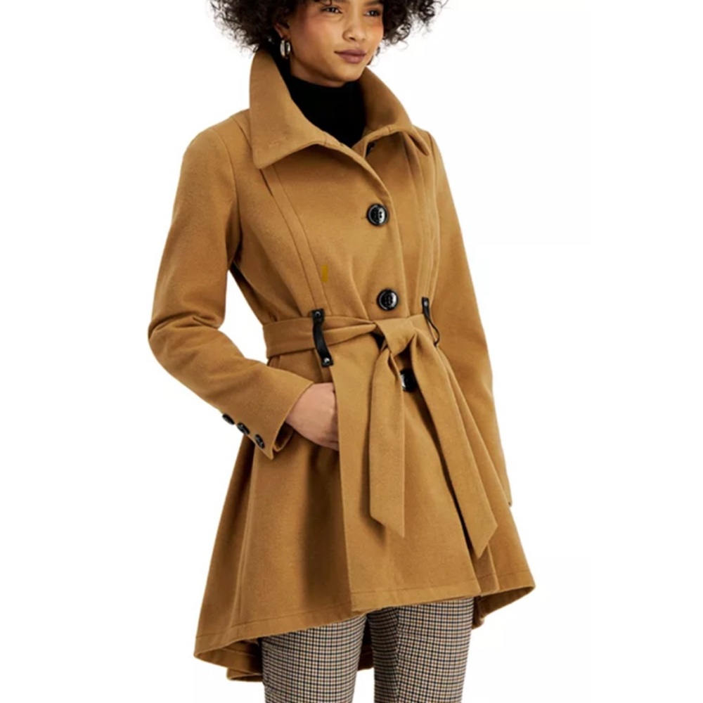 Steve Madden Juniors’ Black Belted Skirted Coat - Picture 15 of 16